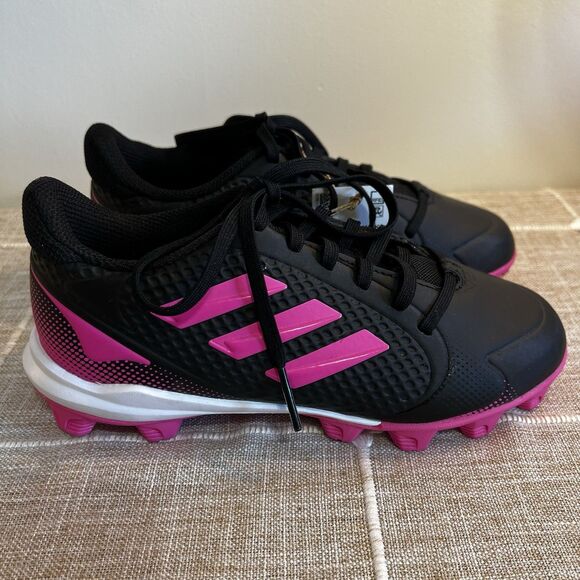 Adidas Girls Baseball Cleats Pure Hustle 2 Black Pink NWT Sz 3.5 - Picture 1 of 8